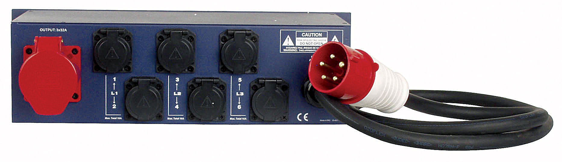 Showtec PSA 631, 32A Stomverteiler 1 CEE-Steckdose 32 A, 6 SCHUKO, FI, Sicher, V/ A Überwachung